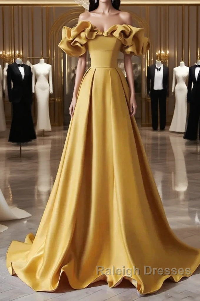Yellow Off Shoulder Long Formal Evening Dresses Prom Dress