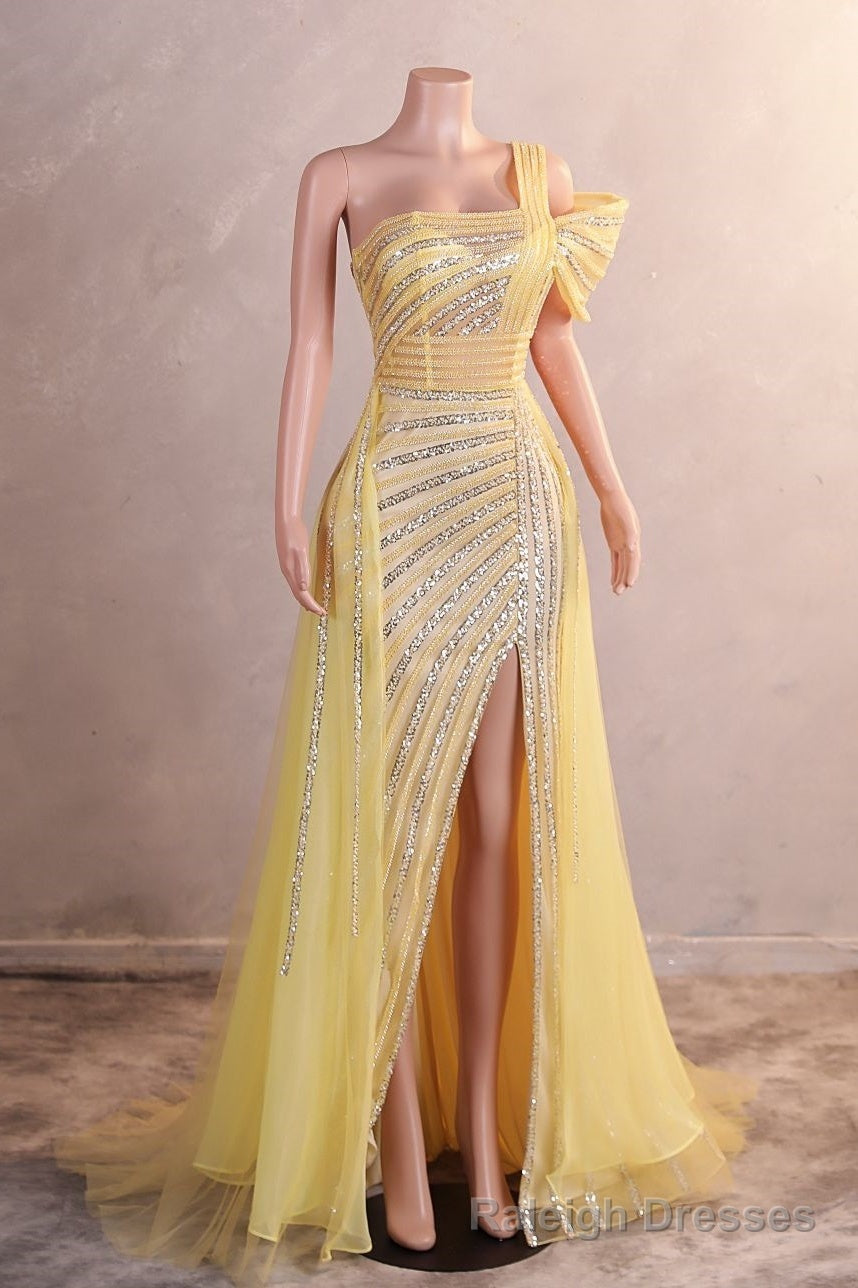 Yellow Off Shoulder Mermaid Prom Dresses Luxurious Silver Bead Trumpet Formal Dresses Secondary image