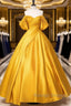 Yellow Off Shoulder Satin Long Prom Dress Quinceanera Dress