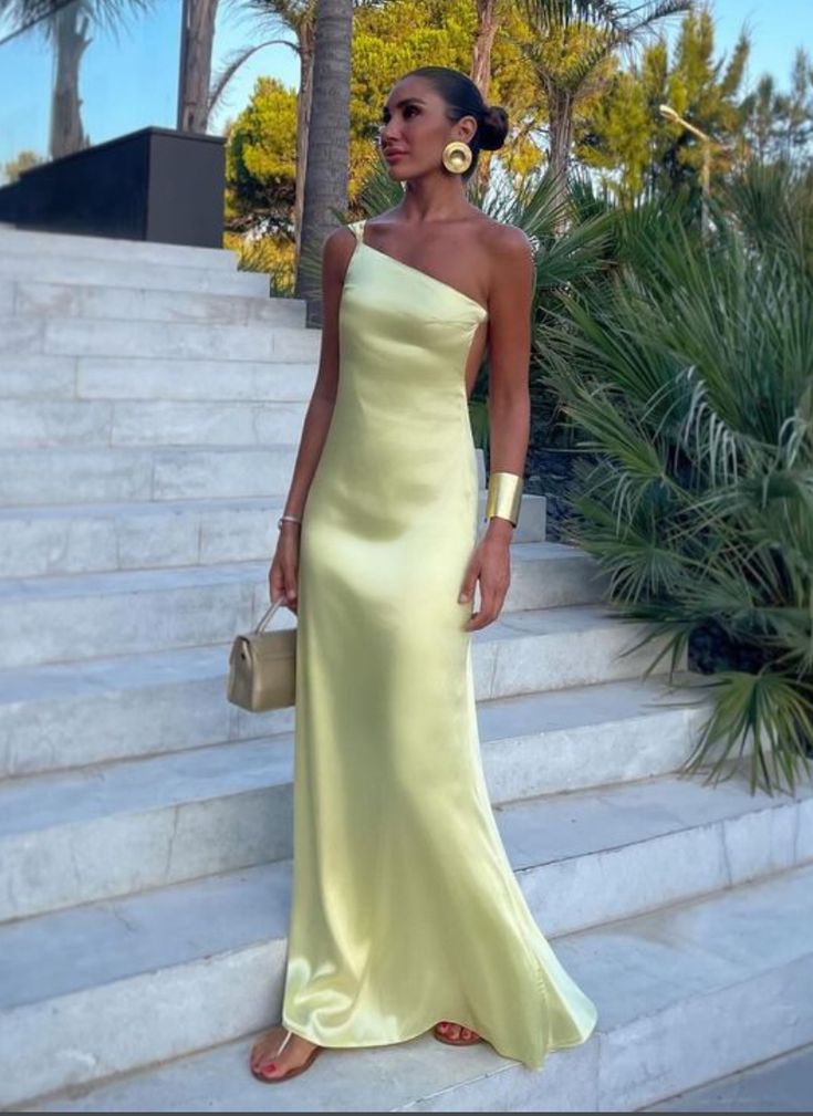 Yellow One Shoulder Prom Dress Prom Dresses Floor Length Prom Gown