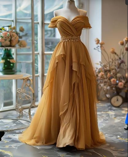 Yellow/Purple A-Line Off-Shoulder Chiffon Prom Dresses Long Prom Gowns