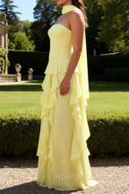 Yellow Ruffled Strapless Long Bridesmaid Dress with Streamer