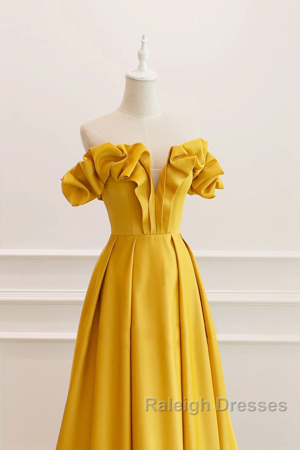 Yellow Satin A-Line Sweetheart Off Shoulder Party Dress, Yellow Long Prom Dress