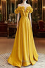 Yellow Satin A-Line Sweetheart Off Shoulder Party Dress, Yellow Long Prom Dress
