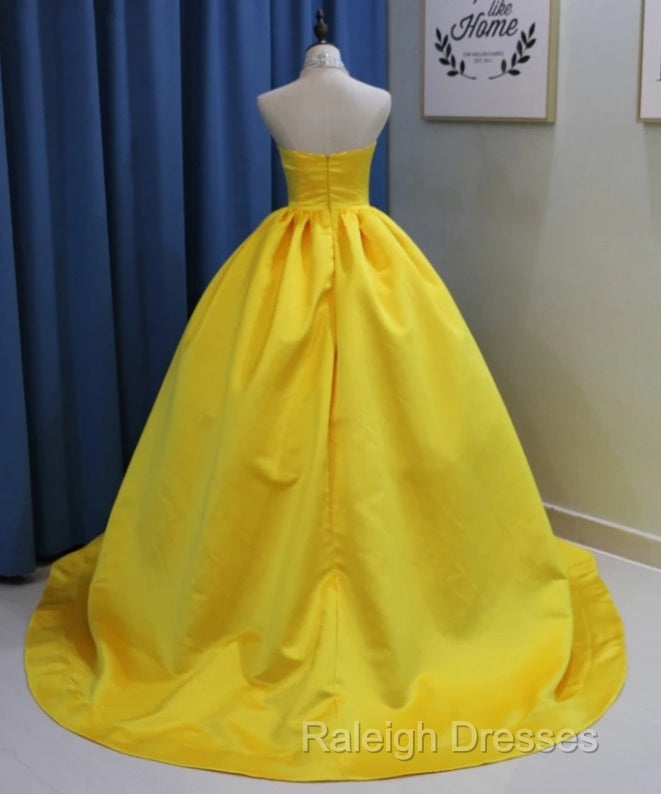 Yellow Satin Ball Gown Sweetheart Floor Length Prom Dress Secondary image