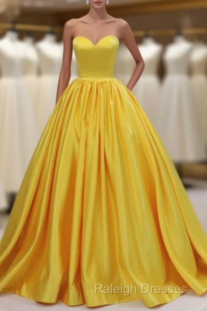Yellow Satin Ball Gown Sweetheart Floor Length Prom Dress Main image