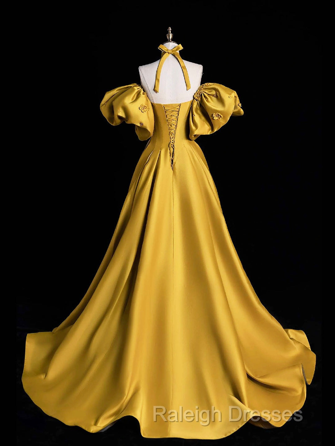 Yellow Satin Long Prom Dress, Off The Shoulder A-Line Evening Party Dress