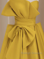 Yellow Satin Long Prom Dress, Yellow Evening Dress