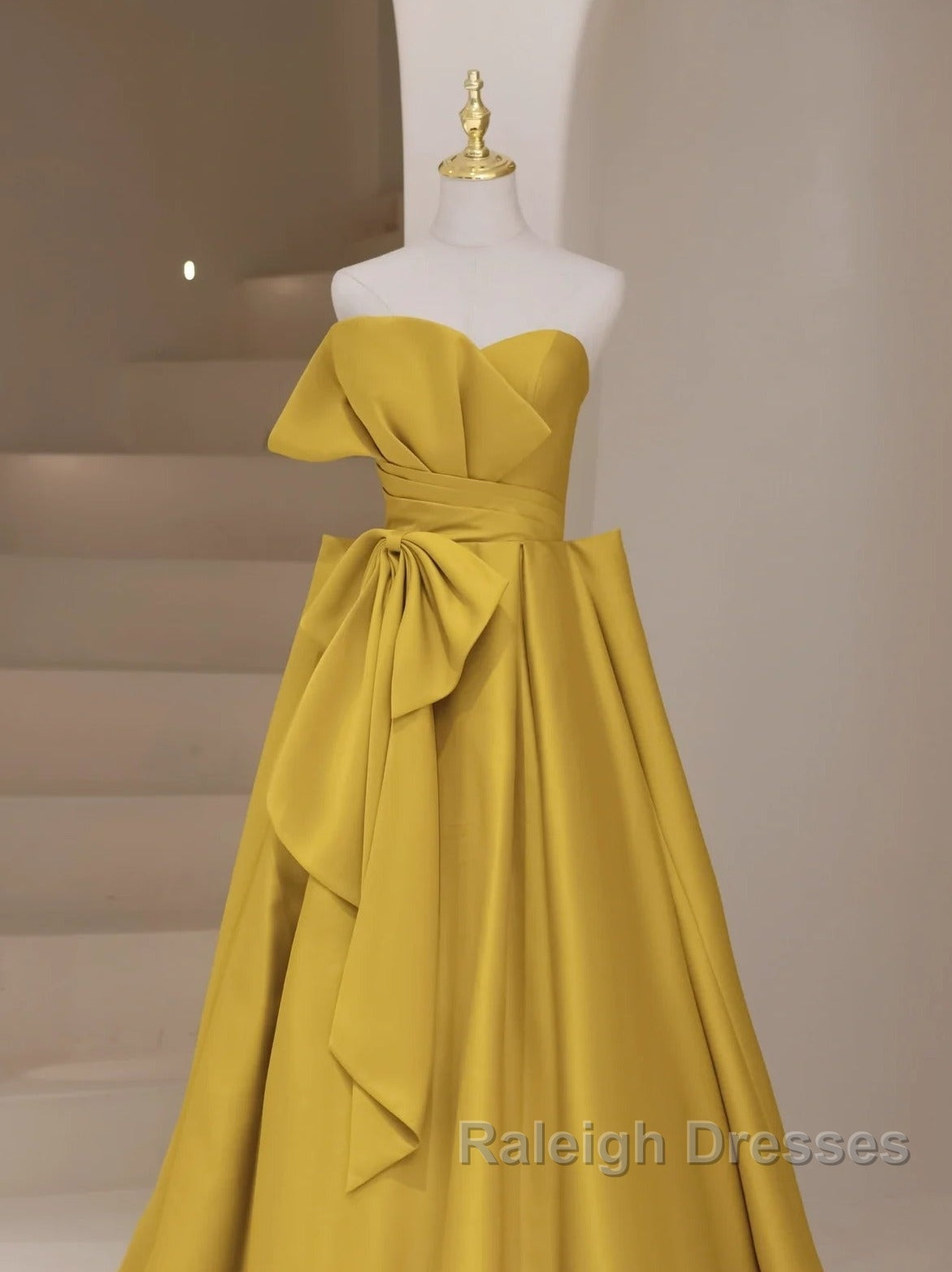Yellow Satin Long Prom Dress, Yellow Evening Dress