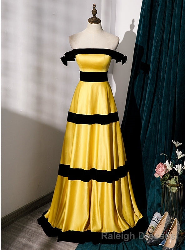 Yellow Satin Off the Shoulder Prom Dress Main image
