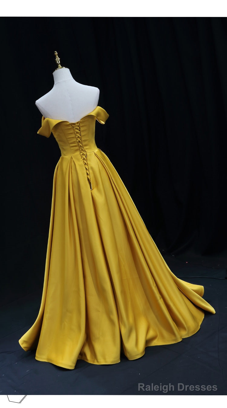 Yellow Satin Sweetheart Long Simple Party Dresses, Yellow Formal Gown Prom Dresses
