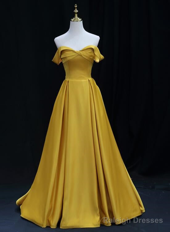 Yellow Satin Sweetheart Long Simple Party Dresses, Yellow Formal Gown Prom Dresses Main image