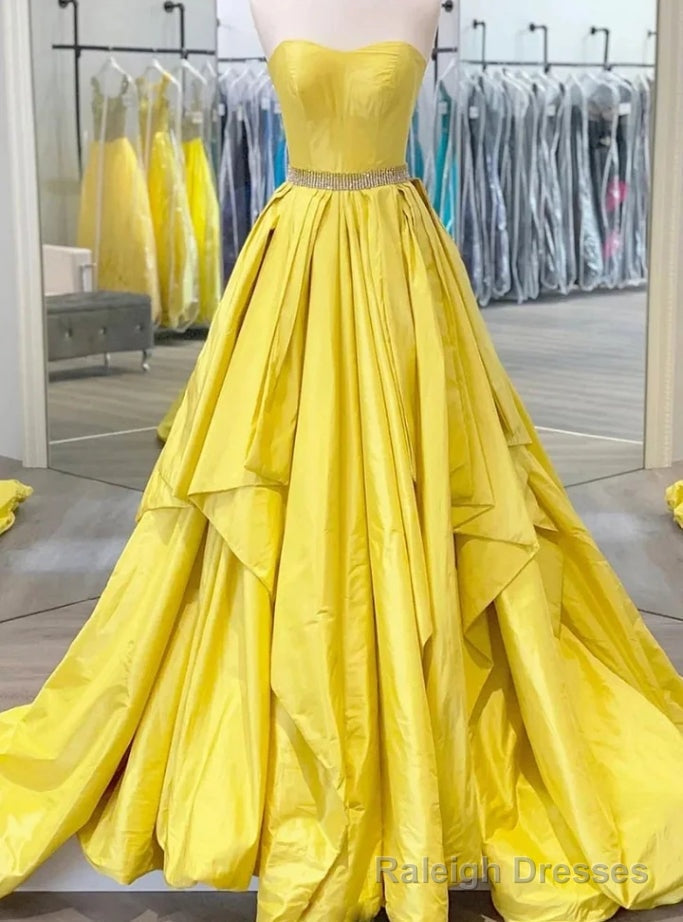 Yellow Satin Sweetheart Prom Dress with Beading