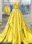 Yellow Satin Sweetheart Prom Dress with Beading