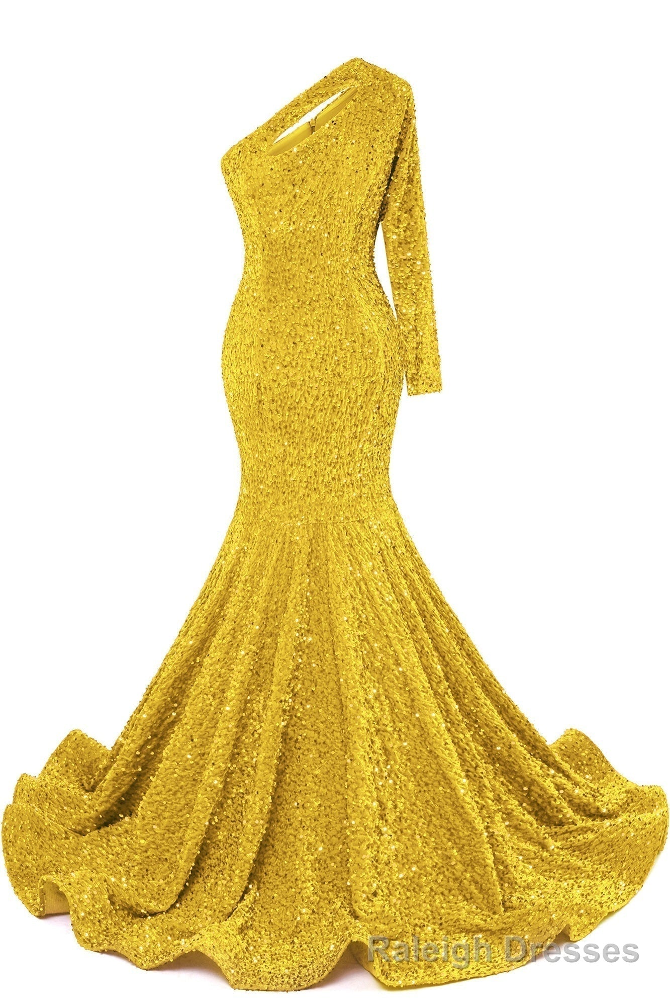 Yellow Sequins Mermaid Prom Dresses One Shoulder Prom Dresses Floor Length Wedding Prom Gown Secondary image