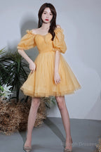 Yellow Short Tulle Prom Dresses A-Line Off The Shoulder Homecoming Dresses