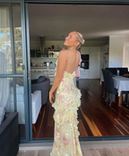 Yellow Spaghetti Straps Ruffle Prom Dresses Long With Ruffles