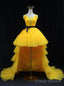 Yellow Tulle  Pleats Prom Dress