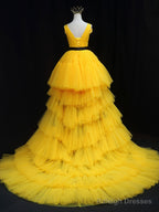 Yellow Tulle High Low Prom Dress, Yellow Formal Evening Dress