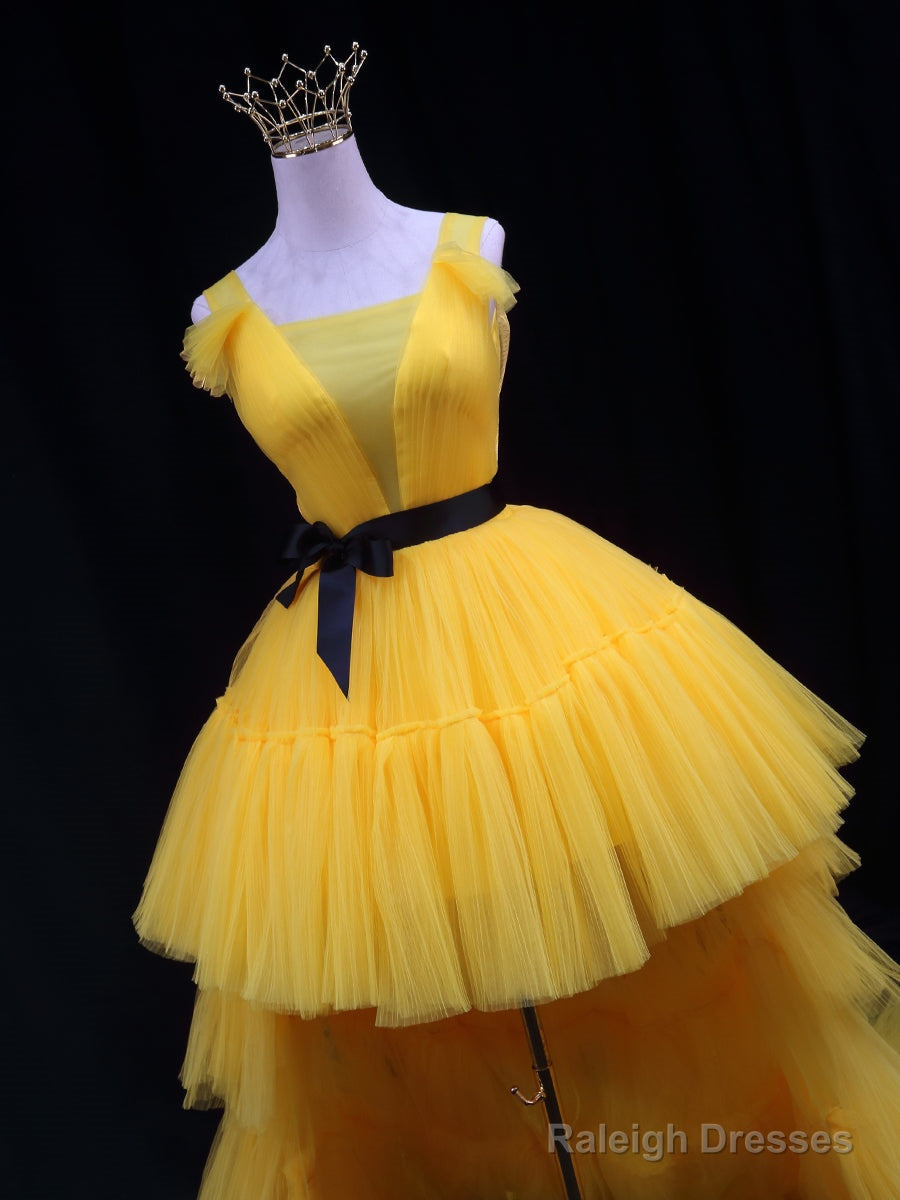Yellow Tulle High Low Prom Dress, Yellow Formal Evening Dress