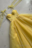 Yellow Tulle Long A Line Prom Dress, Cute Spaghetti Strap Prom Dress