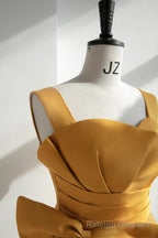 Yellow Tulle Long A Line Prom Dress, Cute Prom Dress with Bow