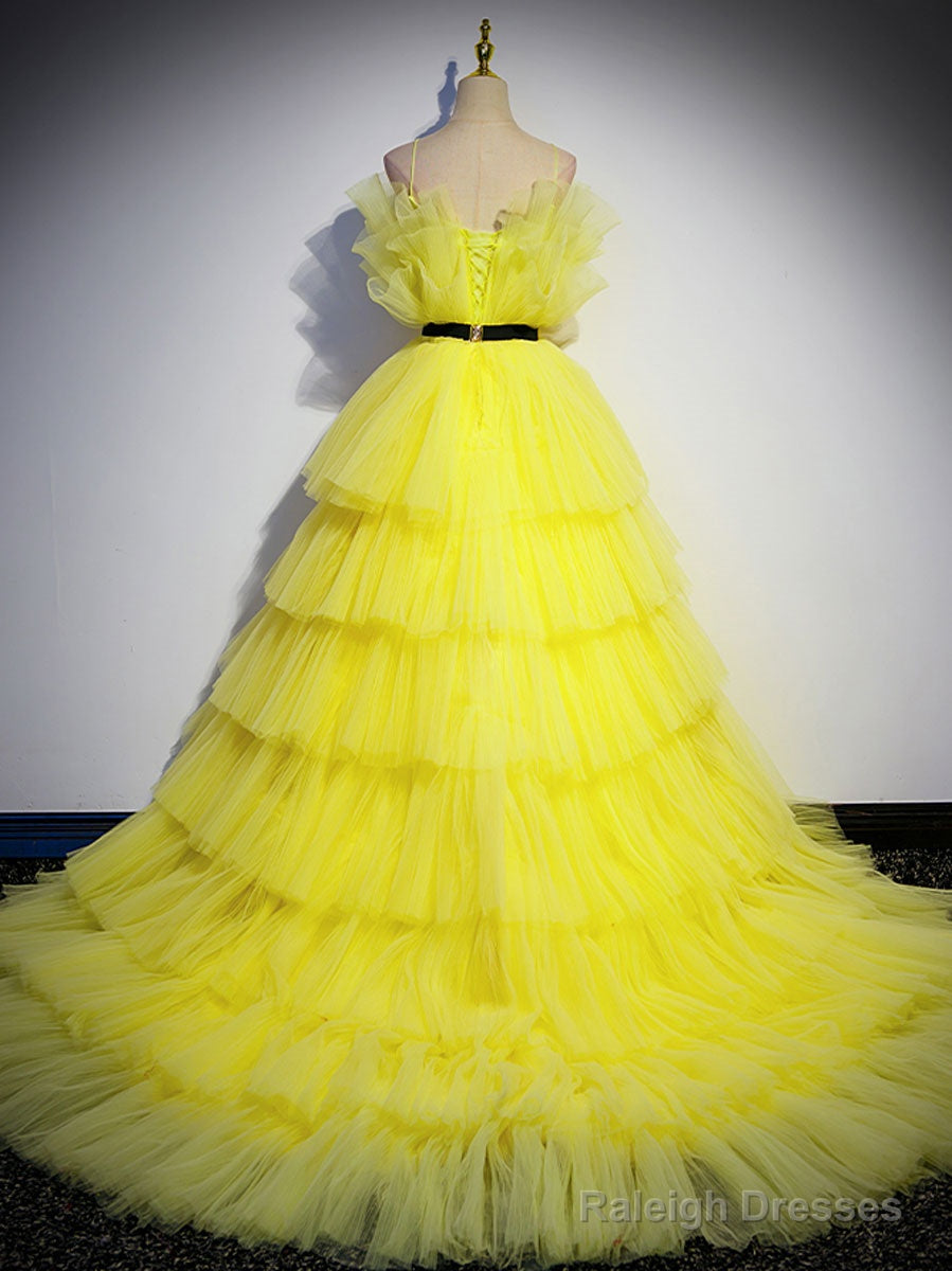 Yellow Tulle Long Prom Dress, Yellow Tulle Formal Dress Secondary image