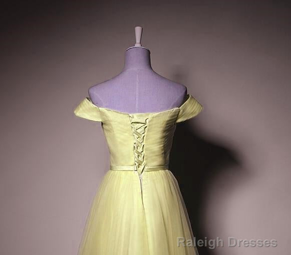 Yellow Tulle Off Shoulder Knee Length Party Dress, Light Yellow Formal Dress Secondary image