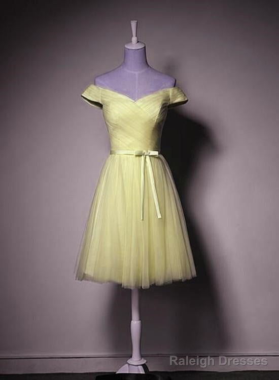 Yellow Tulle Off Shoulder Knee Length Party Dress, Light Yellow Formal Dress Main image