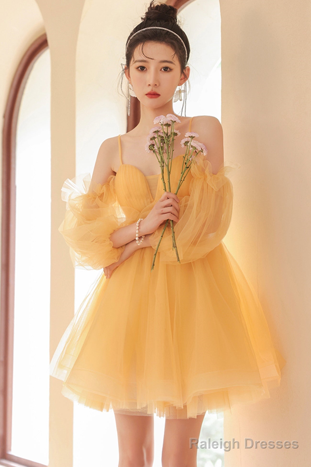 Yellow Tulle Short A-Line Prom Dresses Yellow Homecoming Prom Dresses