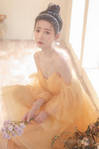 Yellow Tulle Short A-Line Prom Dress, Yellow Homecoming Party Dress