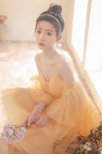 Yellow Tulle Short A-Line Prom Dresses Yellow Homecoming Prom Dresses