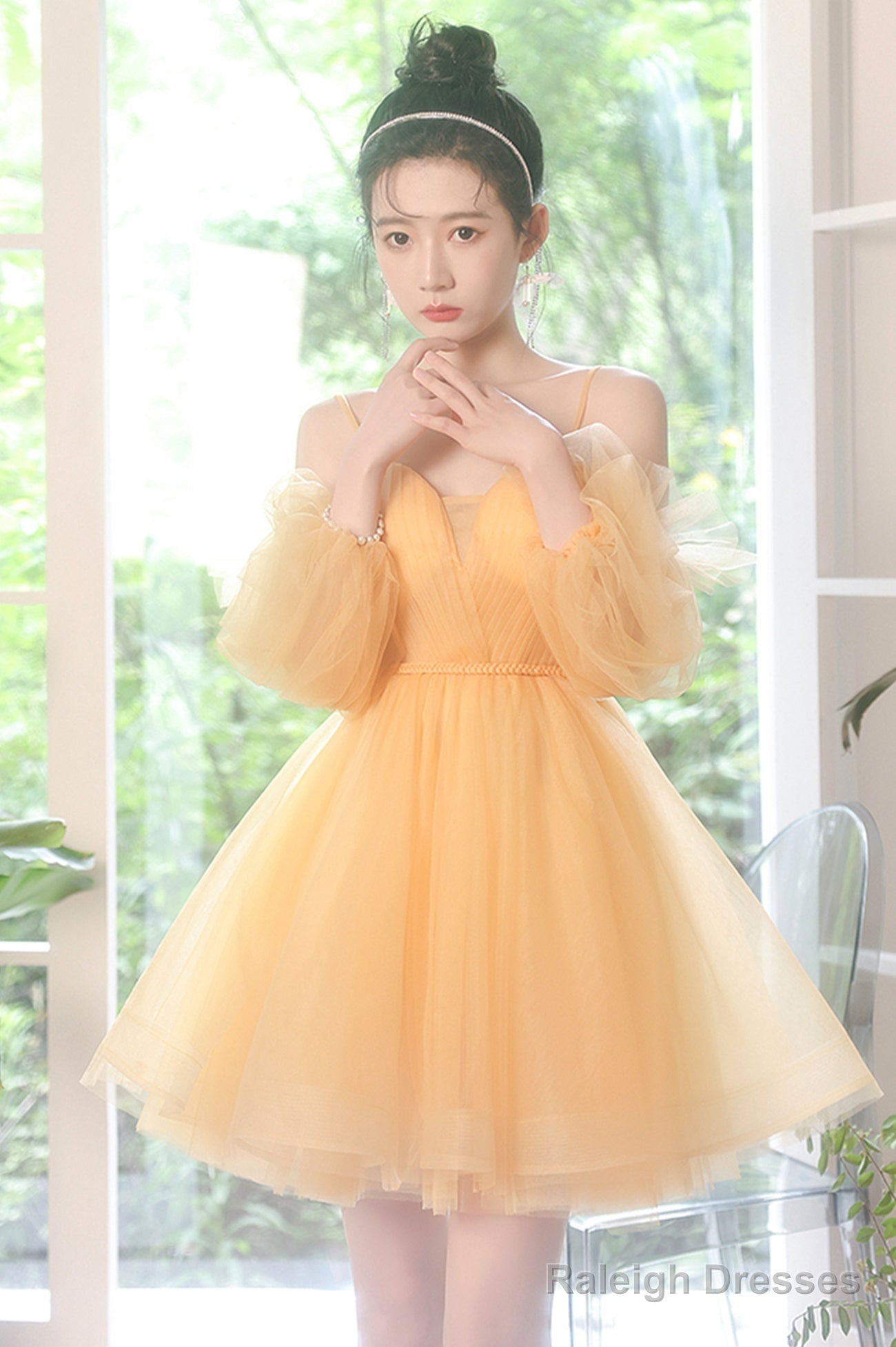 Yellow Tulle Short A-Line Prom Dresses Yellow Homecoming Prom Dresses