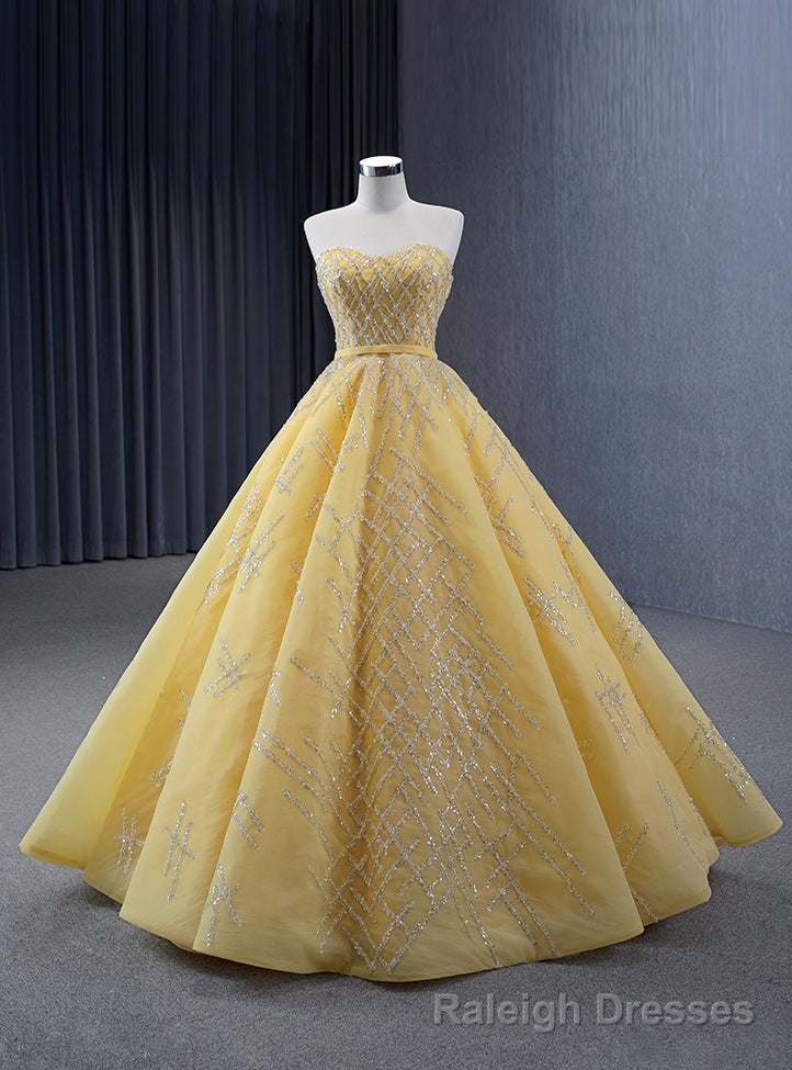 Yellow Tulle Strapless Sequins Beading Prom Dress – Raleigh Dresses