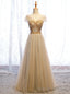 Yellow Tulle V-neck Beading Sequins Prom Dress