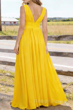 Yellow V Neck Chiffon Floor Length Bridesmaid Dress Long Bridesmaid Dresses With Pleated Split