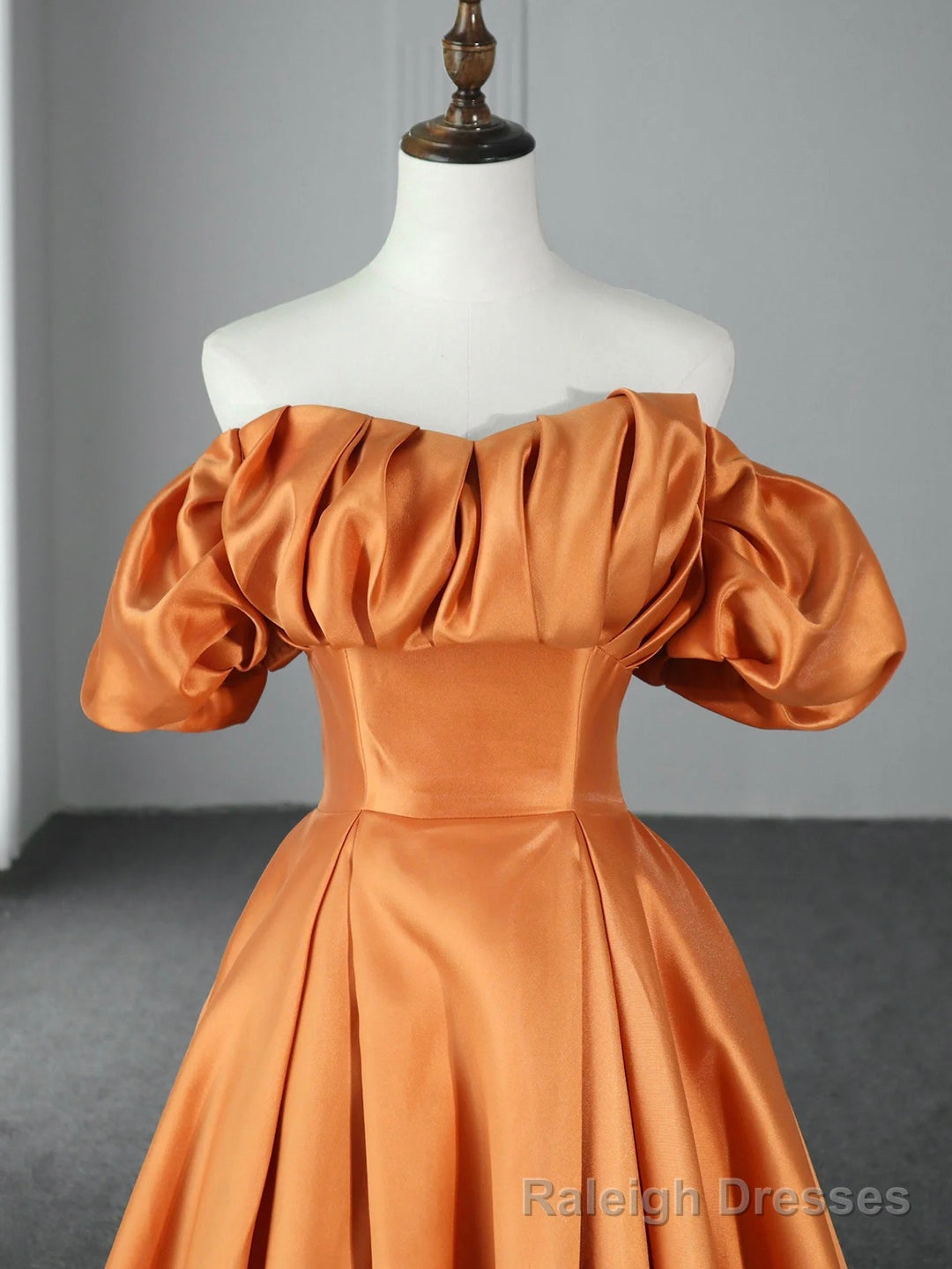 Orange Floor Length Satin Long Prom Dress, Off the Shoulder Evening Party Dress