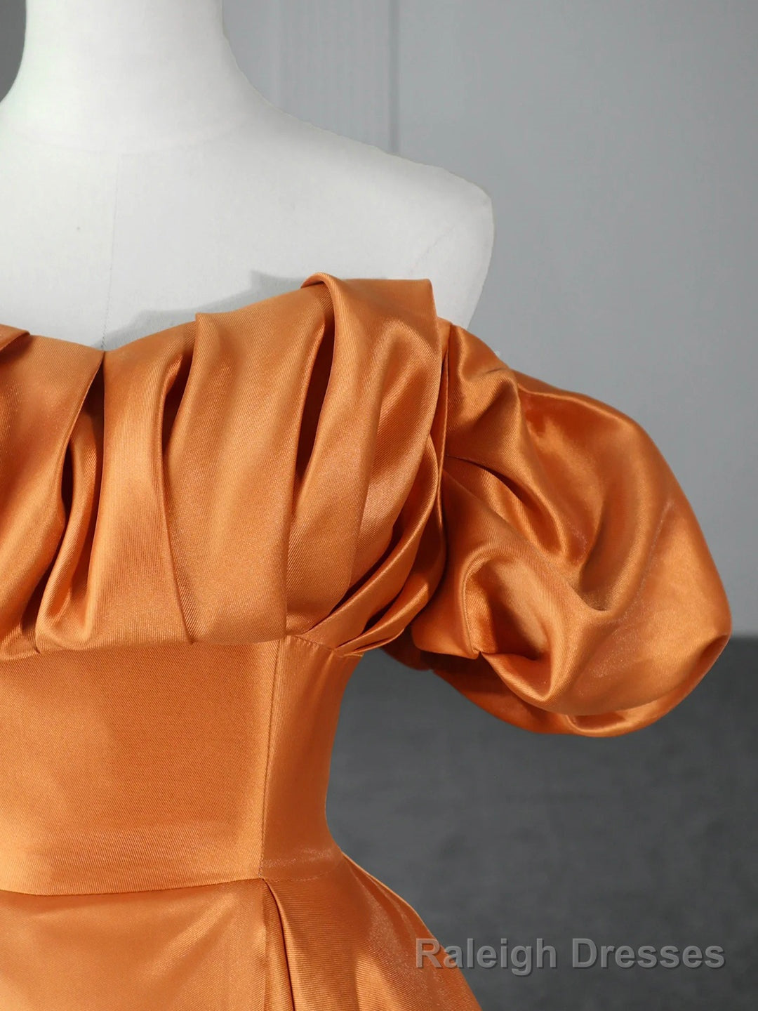 Orange Floor Length Satin Long Prom Dress, Off the Shoulder Prom Prom Dress Secondary image