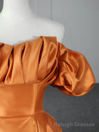 Orange Floor Length Satin Long Prom Dress, Off the Shoulder Prom Prom Dress