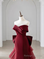 Off the Shoulder Floor Length Satin Prom Dress, Mermaid V-Neck Evening Party Dress