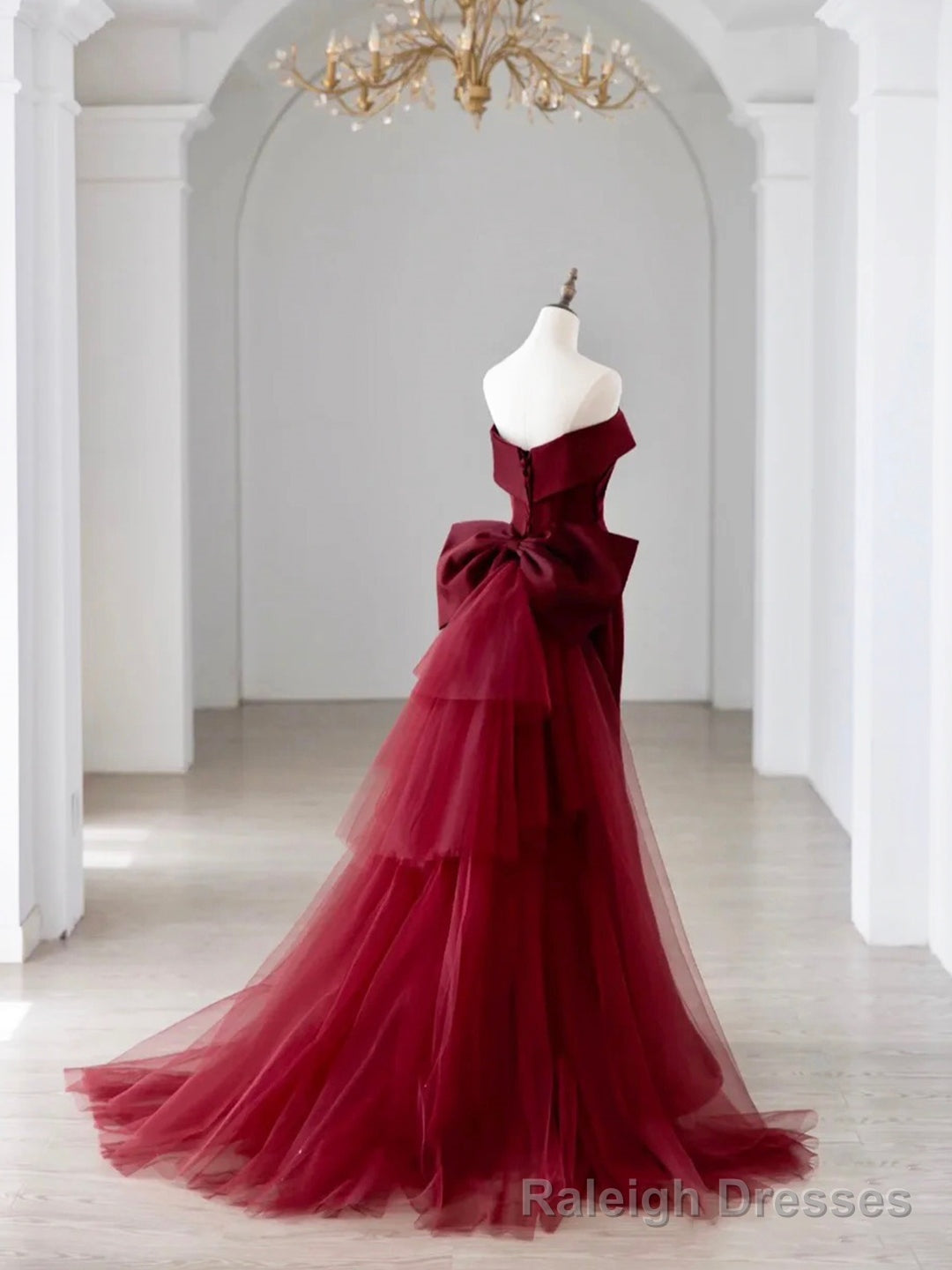 Off the Shoulder Floor Length Satin Prom Dress, Mermaid V-Neck Evening Party Dress Secondary image