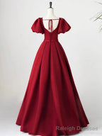 Lovely Satin Floor Length Short Sleeves Prom Dress, A Line Prom Prom Dress