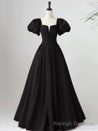 Lovely Satin Floor Length Short Sleeves Party Dress, A-Line Evening Party Dress