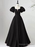 Lovely Satin Floor Length Short Sleeves Prom Dress, A Line Prom Prom Dress
