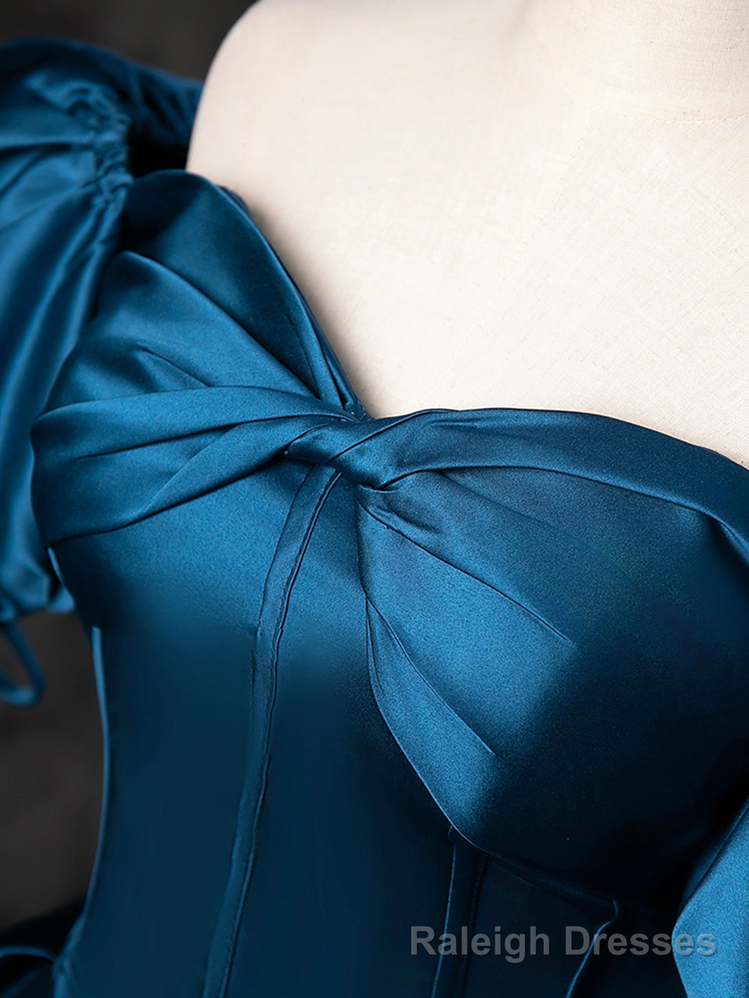 Blue Satin Off the Shoulder Floor Length Prom Dress, Blue A-Line Party Dress