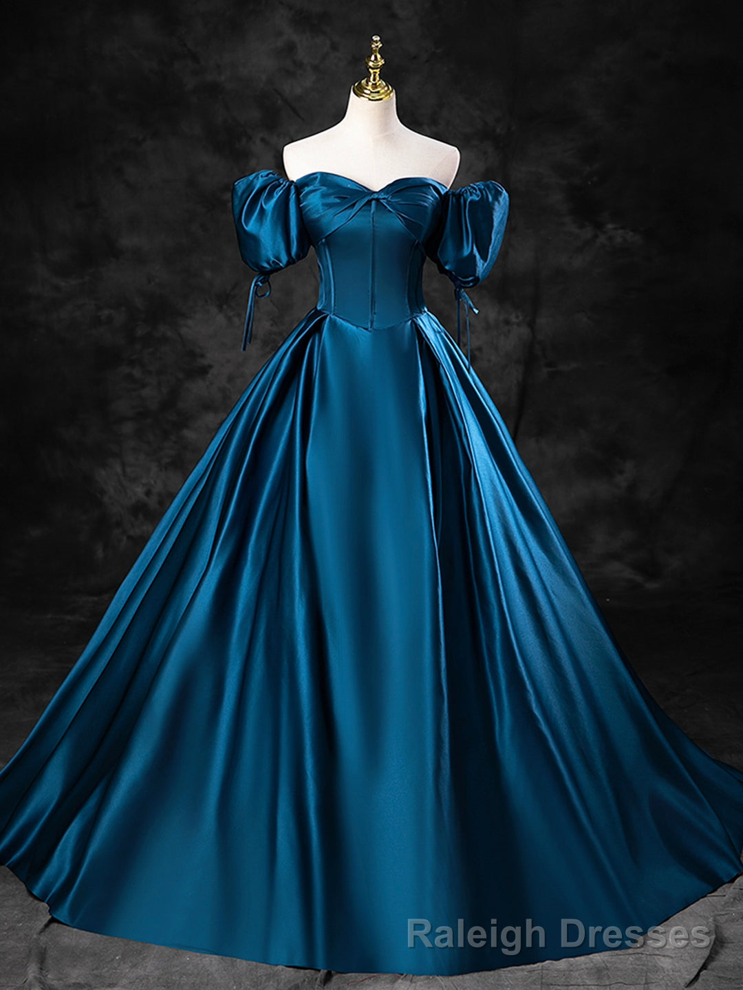 Blue Satin Off the Shoulder Floor Length Prom Dress, Blue A-Line Party Dress Secondary image