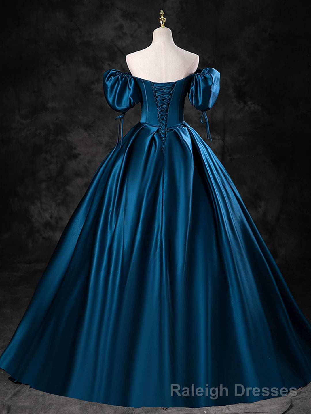 Blue Satin Off the Shoulder Floor Length Prom Dress, Blue A-Line Party Dress
