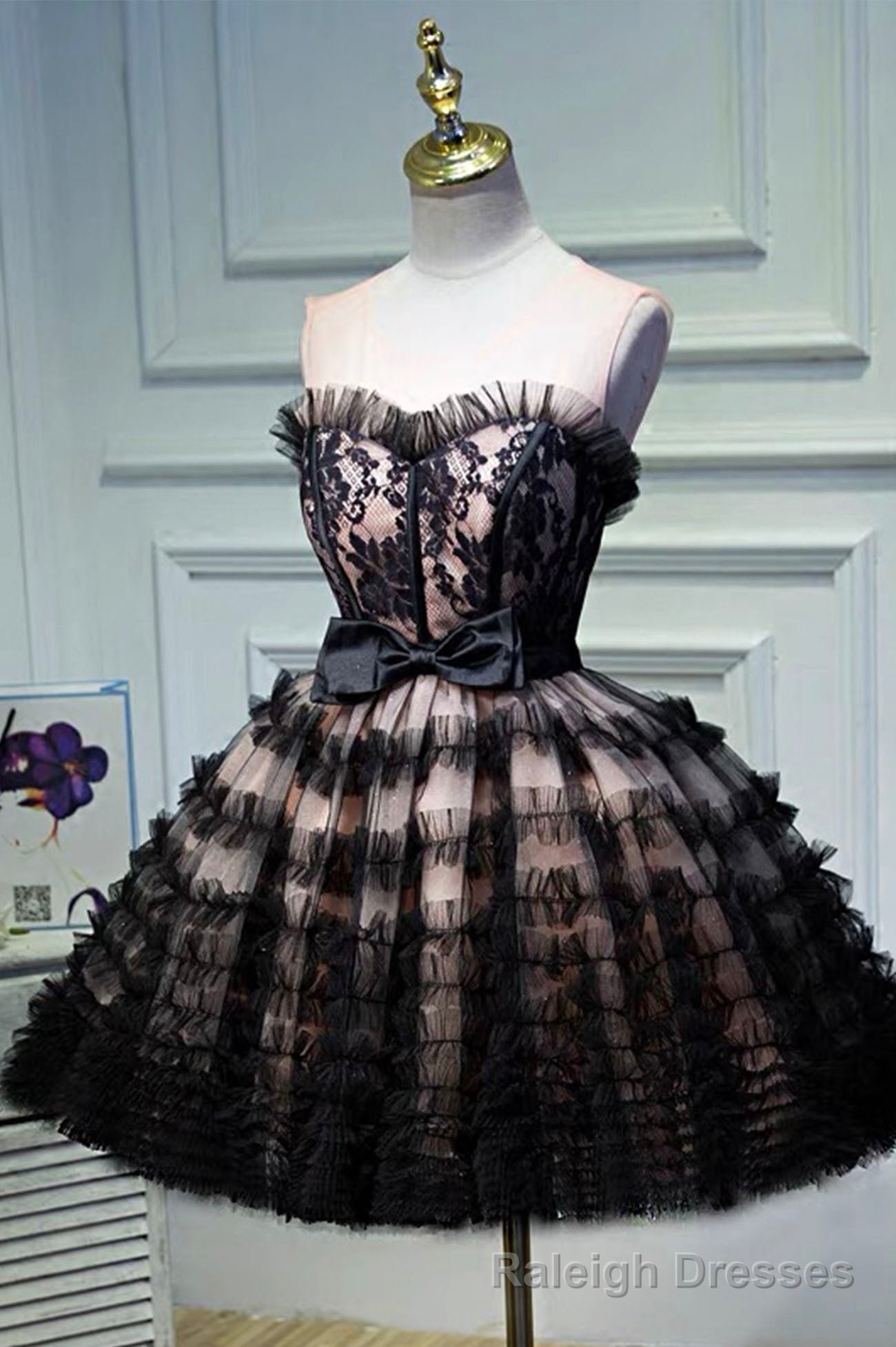 Black Layers Tulle Short Prom Dress, A Line Homecoming Prom Dress