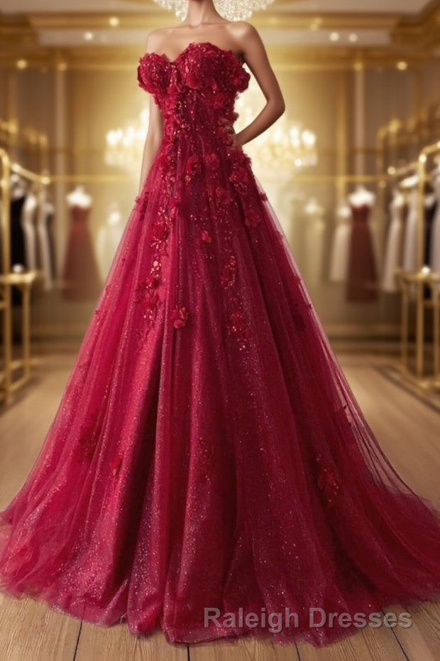 A Line Prom Dress Elegant Dresses Prom Sweep / Brush Train Sleeveless Sweetheart Tulle with Pleats Sequin Appliques Main image