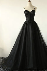Black Corset A-Line Tulle Long Prom Dress